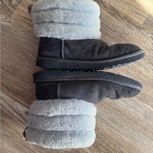 UGG charcoal and grey Mini Fluff Quilted Boots